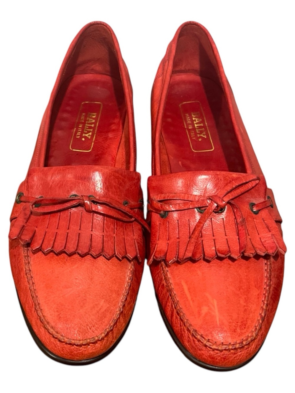 Bally Red Leather Kiltie Tassel Loafers/moccasins made in Italy Sz 8.5
